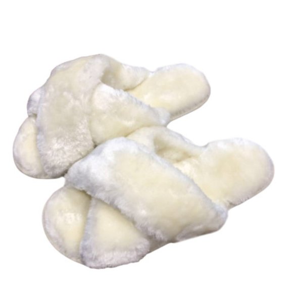 Grace Cream Cross Fluff Slippers - Picture 2 of 3
